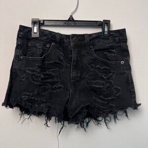 american eagle black distressed shorts